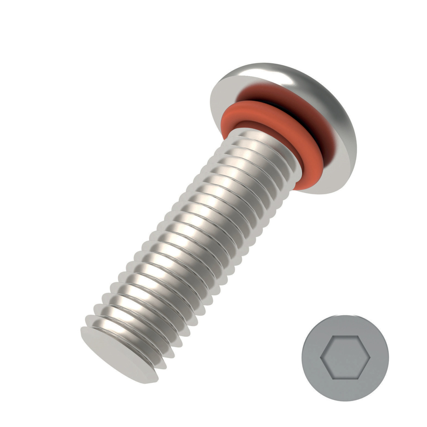 Button Head Seal Screws Self-sealing screws, button head with integral O ring groove to seal liquids and gases out and in. M3 to M12 A2 or A4 stainless steel.